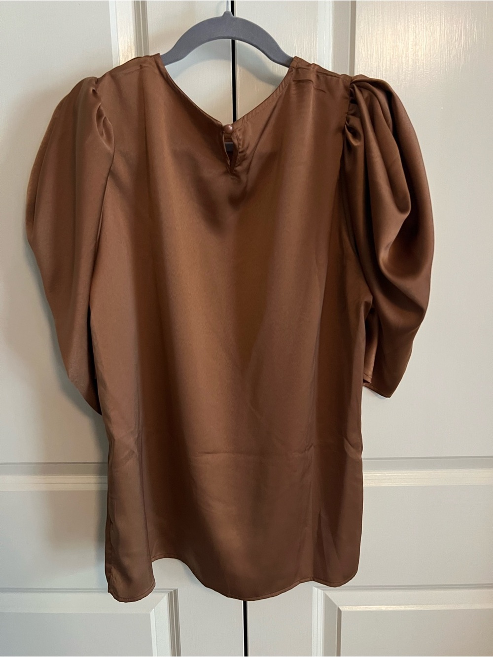 Ladies Puff Sleeve Blouse - Brown